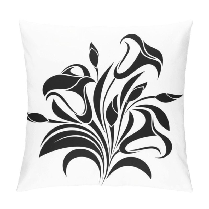 Personality  Abstract Flowers. Vector Black Silhouette. Pillow Covers