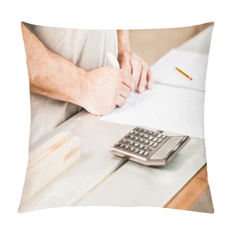 Personality  Woodworker Planning Calculating And Measuring Pillow Covers