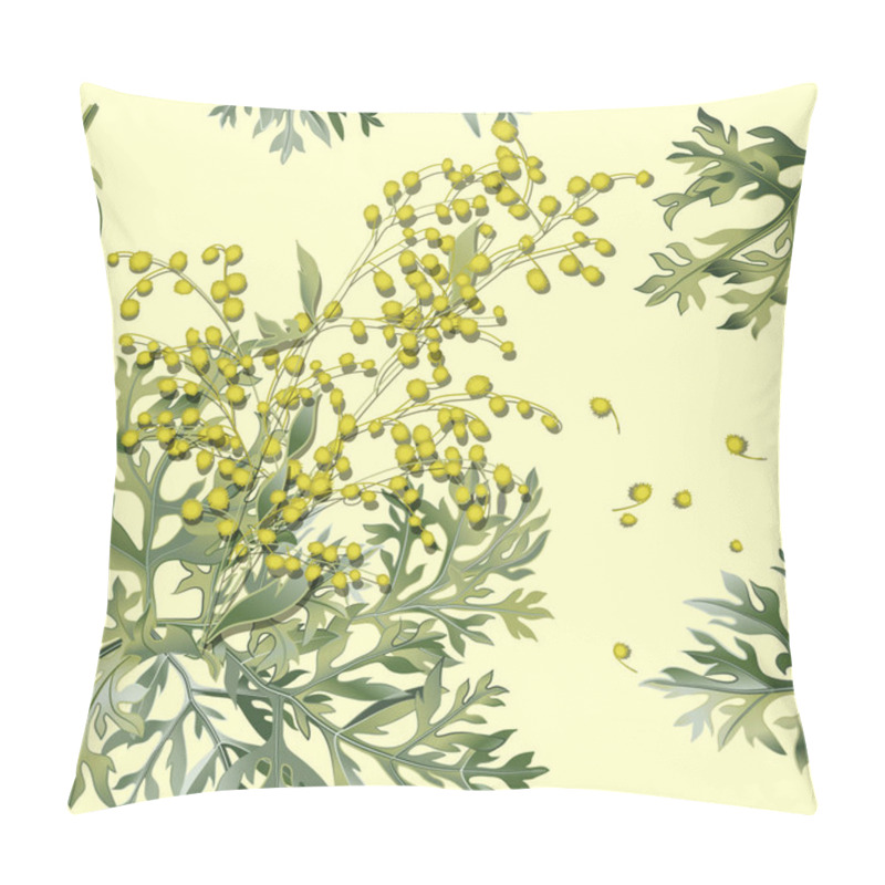 Personality  Seamless Pattern Of Wormwood. Artemisia Absinthium. Wormwood Branch, Wormwood Flowers And Leaves. Pillow Covers