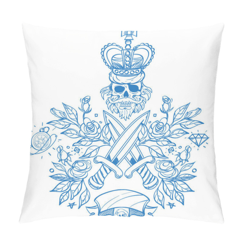 Personality  Sketch Of Tattoo With A Skull Pillow Covers