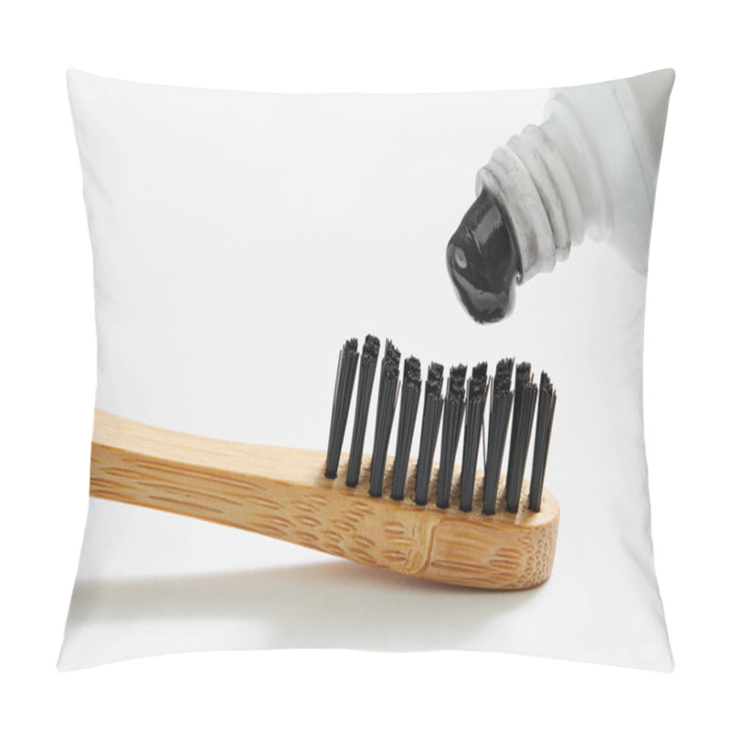 Personality  Black Charcoal Toothpaste Squeezing On Toothbrush, Close-up  Pillow Covers