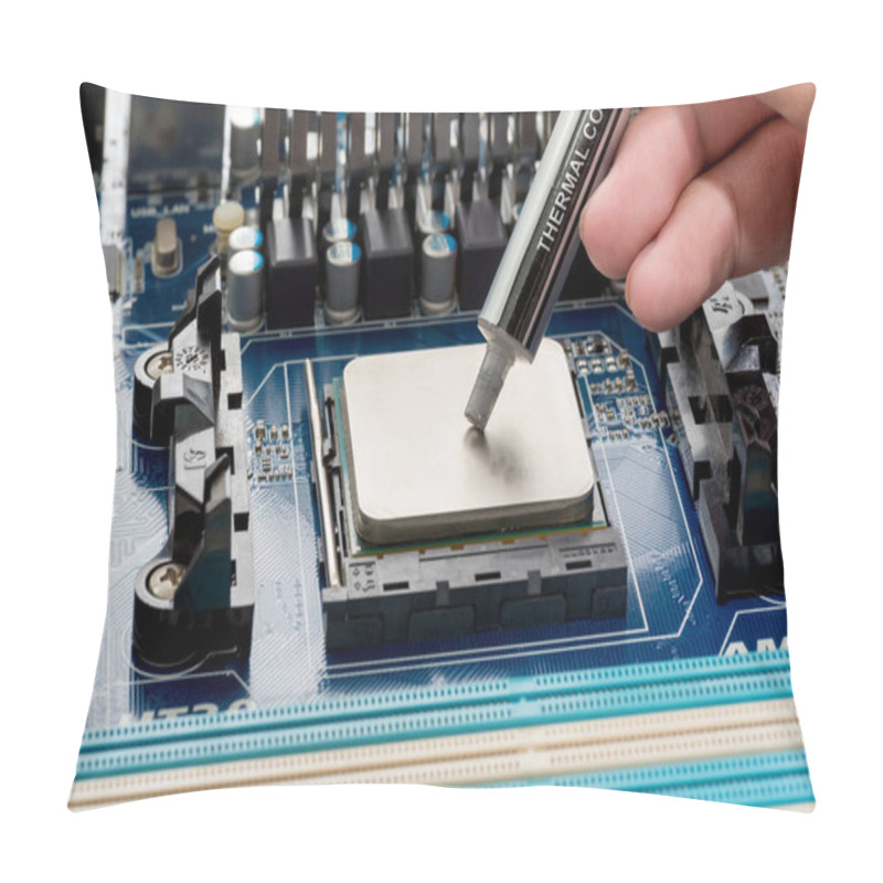 Personality  Close Up Of Silicone CPU Or Thermal Compound On Mainboard Electronic Computer.  Pillow Covers