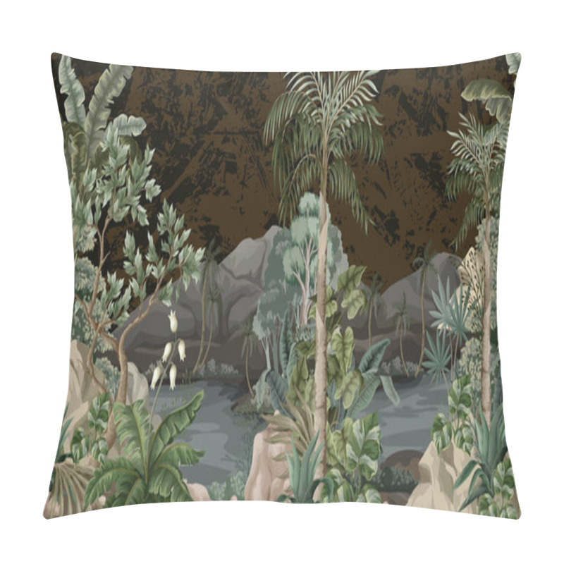 Personality  Jungle Landscape With River And Palms. Interior Print Mural. Pillow Covers