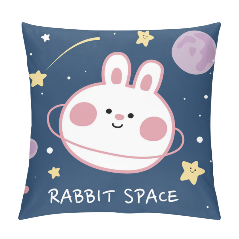 Personality  Rabbit Planet In Space. Galaxy Background. Cute Cartoon Character Design. Doodle. Vector. Illustration. Pillow Covers