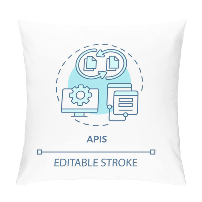 Personality  Editable APIs Concept Blue Thin Line Icon, Isolated Vector Representing Data Democratization. Pillow Covers