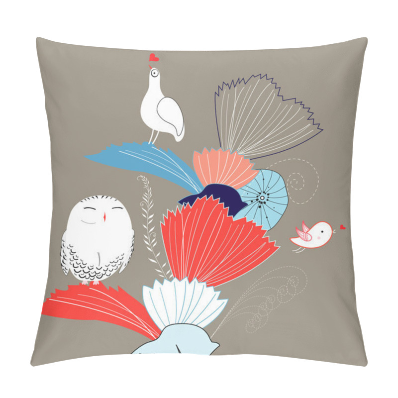 Personality  Floral Background With Birds Pillow Covers