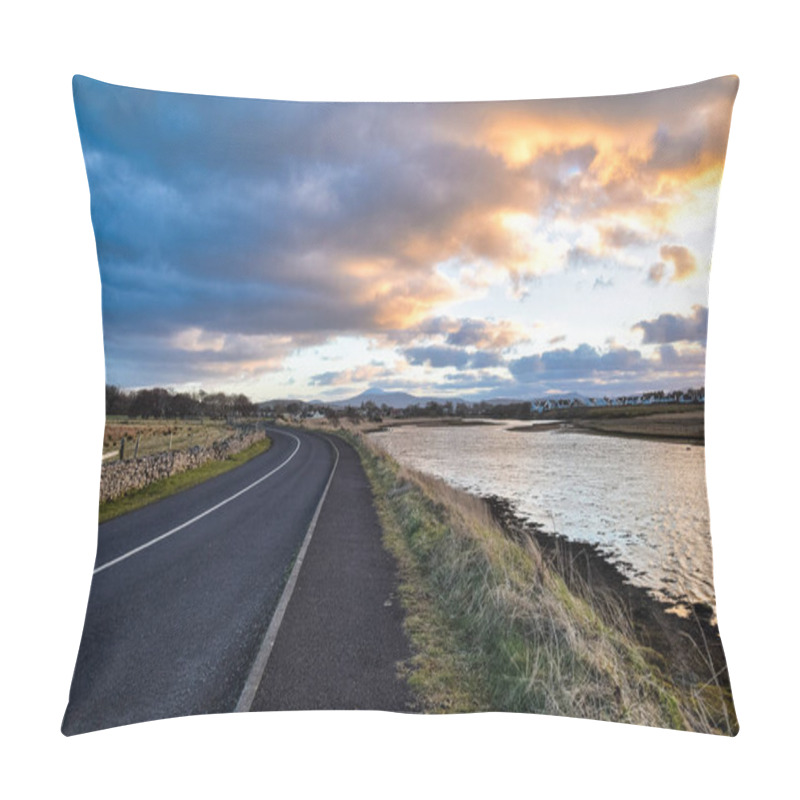 Personality  A Curving Road By A River At Sunset Pillow Covers