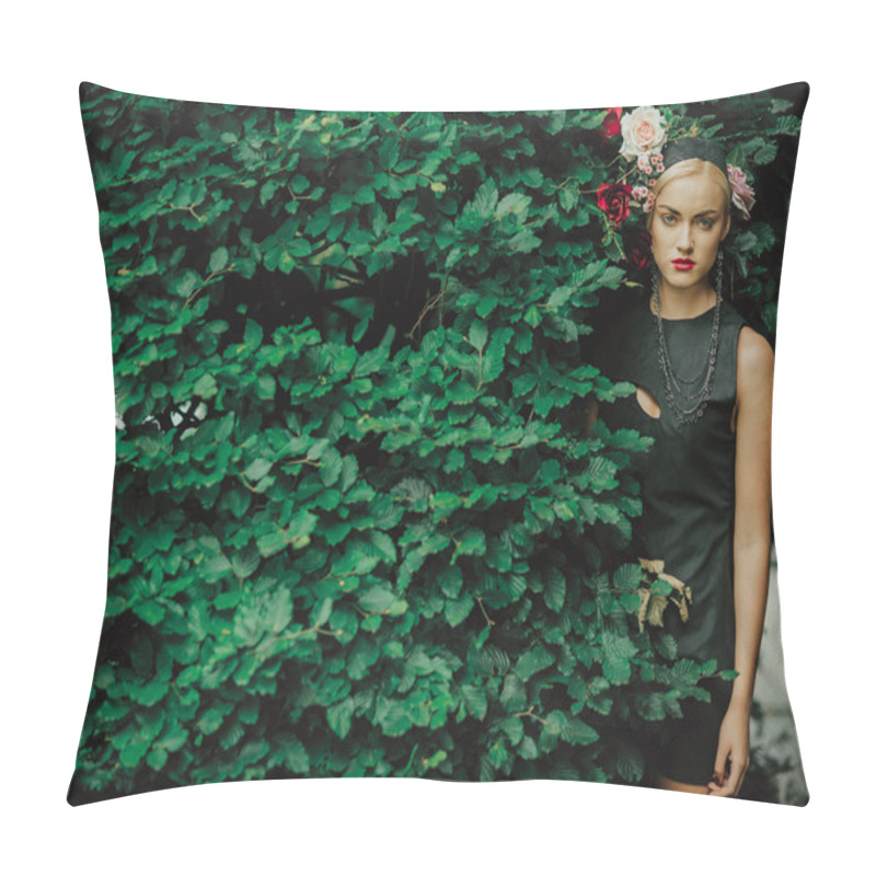 Personality  Young Blond Girl In Dark Dress Pillow Covers