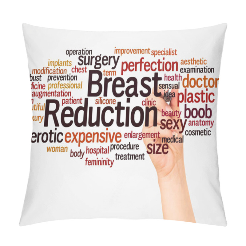 Personality  Breast Reduction Word Cloud And Hand With Marker Concept On White Background.  Pillow Covers