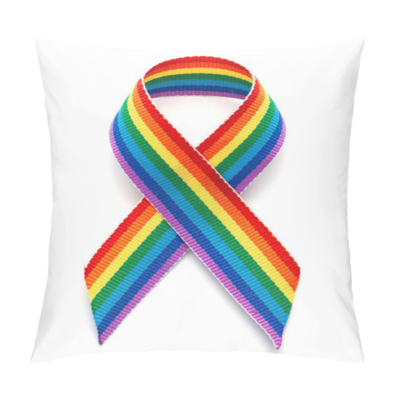 Personality  LGBT Rainbow Ribbon Pride Tape Symbol. Stop Homophobia. Isolated On A White Background Pillow Covers