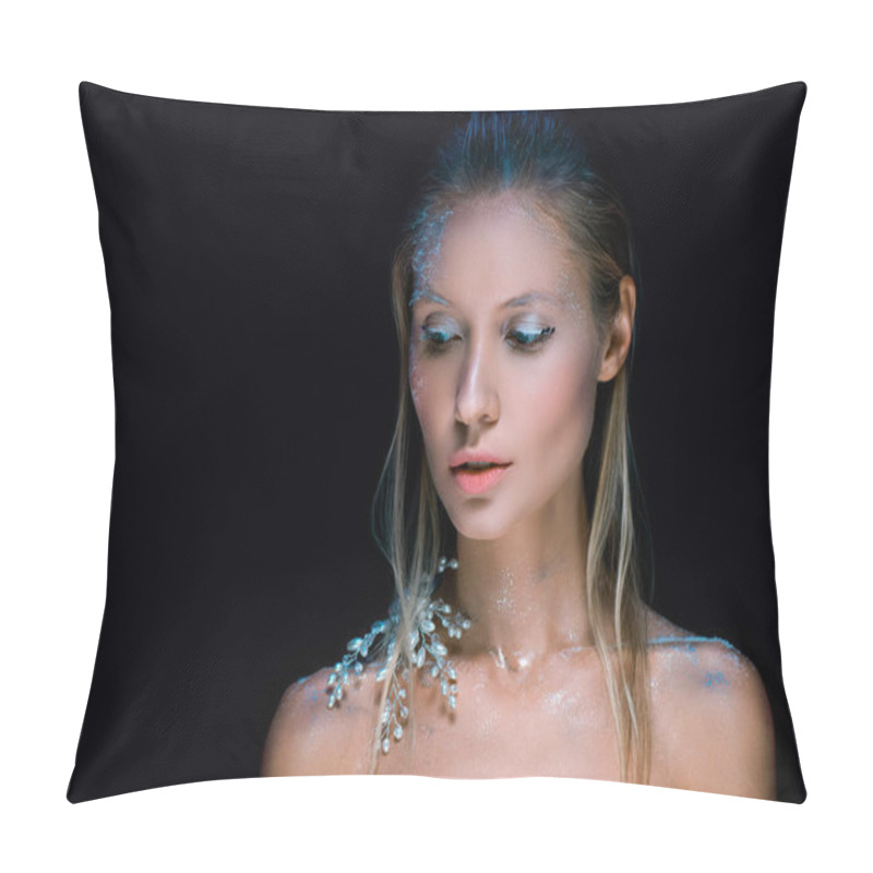 Personality  Young Woman With Winter Make Up Isolated On Black Pillow Covers