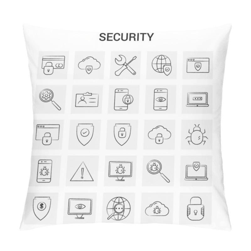 Personality  25 Hand Drawn Security Icon Set. Gray Background Vector Doodle Pillow Covers