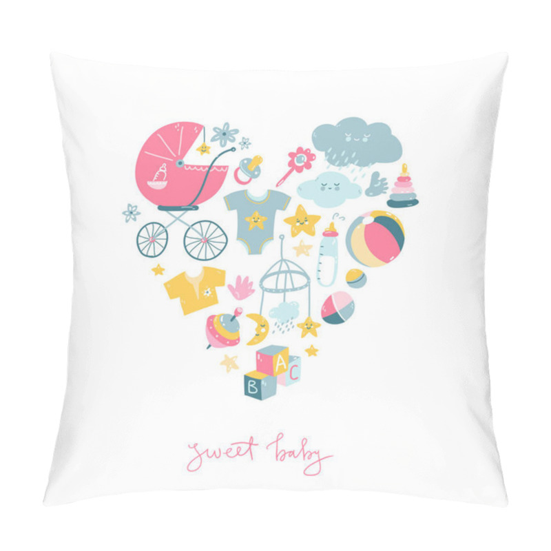 Personality  Newborn Infant Themed Cute Doodle Illustrations In The Heart Sha Pillow Covers