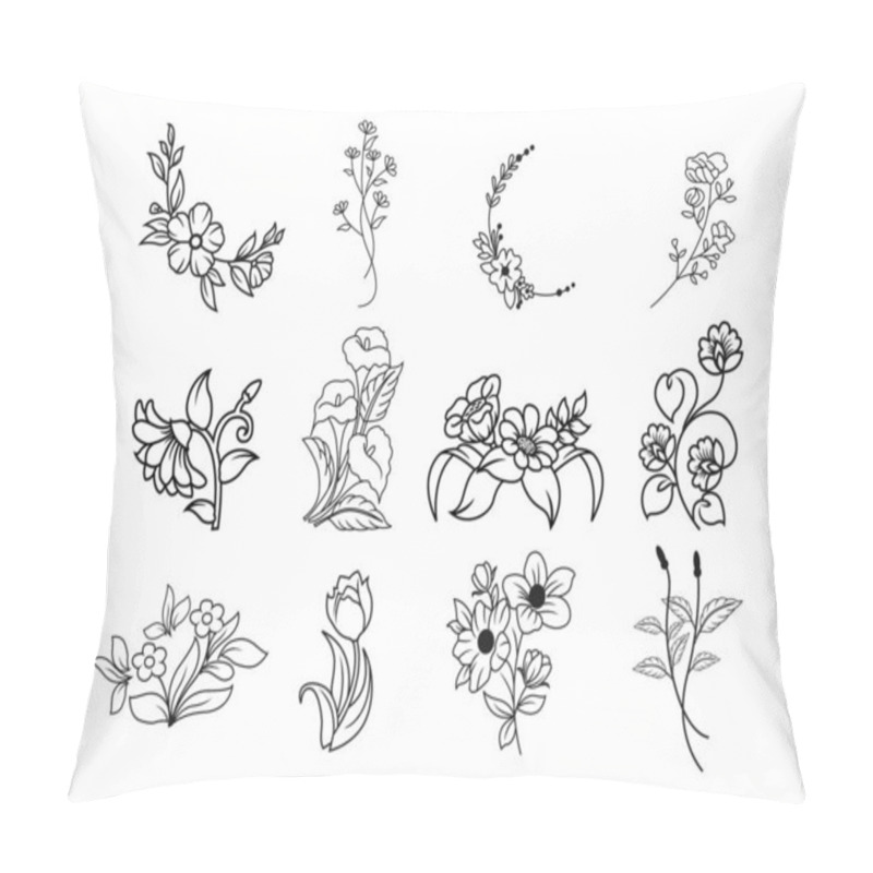 Personality  Wild Flowers Set. Sketch Wildflowers And Herbs Nature Botanical  Pillow Covers