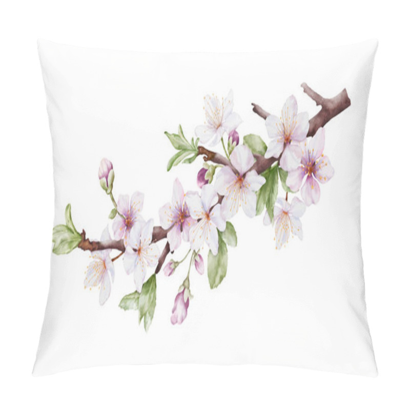 Personality  Watercolor Cherry Blossoms Bloom On The Branches. Cherry Blossom And Green Leaves Branch Bouquet Vector Isolated On White Background. Suitable For Decorative Invitations, Posters, Or Cards. Pillow Covers