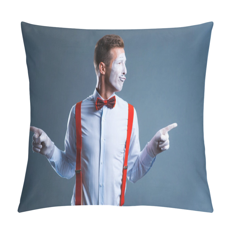 Personality   Two Funny Mimes Isolated On Gray Background Pillow Covers