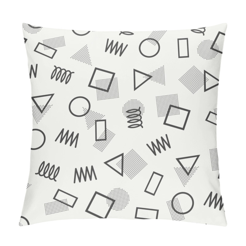 Personality  Retro Memphis Geometric Line Shapes Seamless Patterns. Hipster Fashion 80-90s. Abstract Jumble Textures. Black And White. Zigzag Lines. Triangle. Memphis Style For Printing, Website, Design, Poster. Pillow Covers