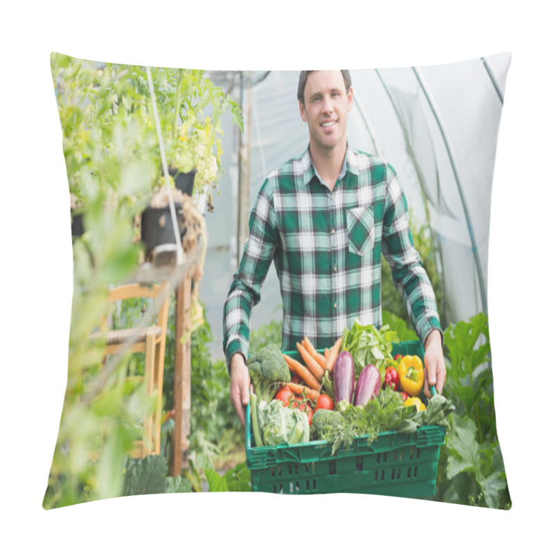 Personality  Proud Man Presenting Vegetables In A Basket Pillow Covers