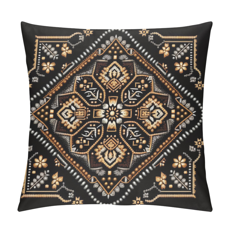 Personality  Tapestry Tribal Ethnic Square Symmetrical Pattern. Ornamental Embroidery Style Vector Background Illustration. Geometric Textured Colorful Ornaments. Grunge Texture. Modern Patterned Beautiful Design. Pillow Covers