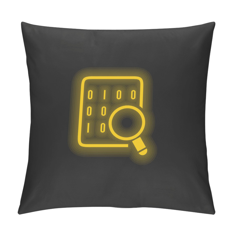 Personality  Binary Codes On Data Sheet With Magnifying Lens Yellow Glowing Neon Icon Pillow Covers