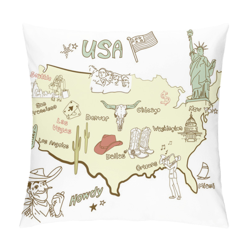 Personality  Map Of America. Pillow Covers