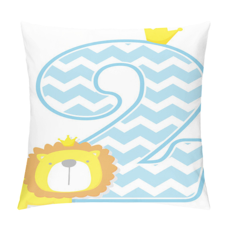 Personality  Number 2 With Chevron Pattern. Cute Little Lion King Isolated On White Background. Can Be Used For Father's Day Card, Baby Boy Birth Announcements, Nursery Decoration, Party Theme Or Birthday Invitation Pillow Covers