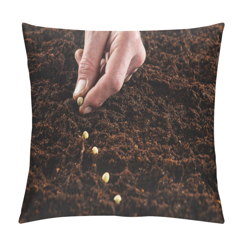 Personality  Working In The Garden, Seeding A Plant. Soil Top View. Pillow Covers