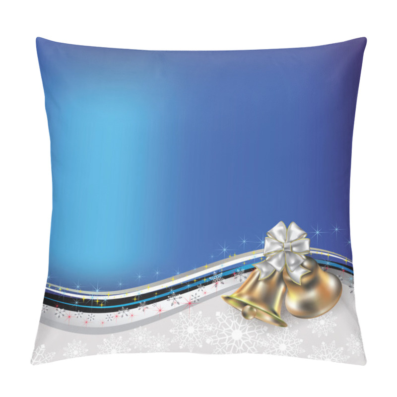 Personality  Christmas Blue Greeting With Bells And Bow Pillow Covers