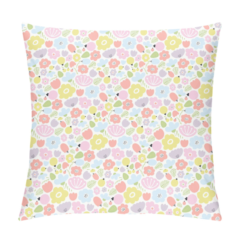 Personality  Hand Drawn Seamless Ditsy Vector Pattern With Cartoon Pastel Flowers On White Background. Scandinavian Style Flat Design. Concept For Easter, Spring Textile Print Pillow Covers