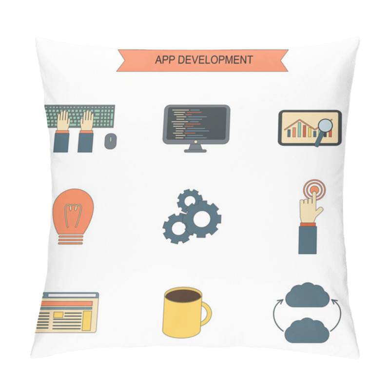 Personality  Vector Ilustration With Flat Apps Development Icons Pillow Covers