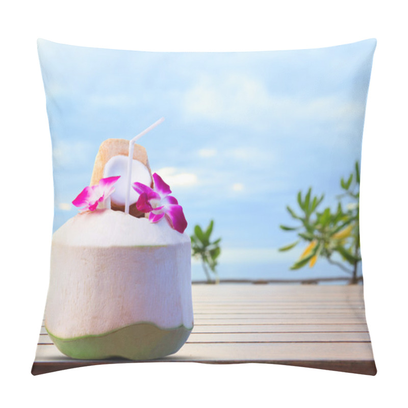 Personality  Green Coconut And Orchid Flowers As Welcome Drink In Tropical De Pillow Covers