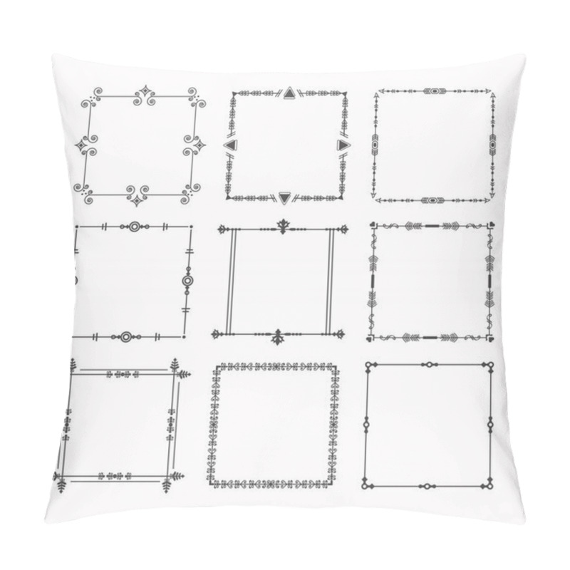 Personality  Black Modern Line Square Frames And Borders Emblem Icons Set On White Background Pillow Covers