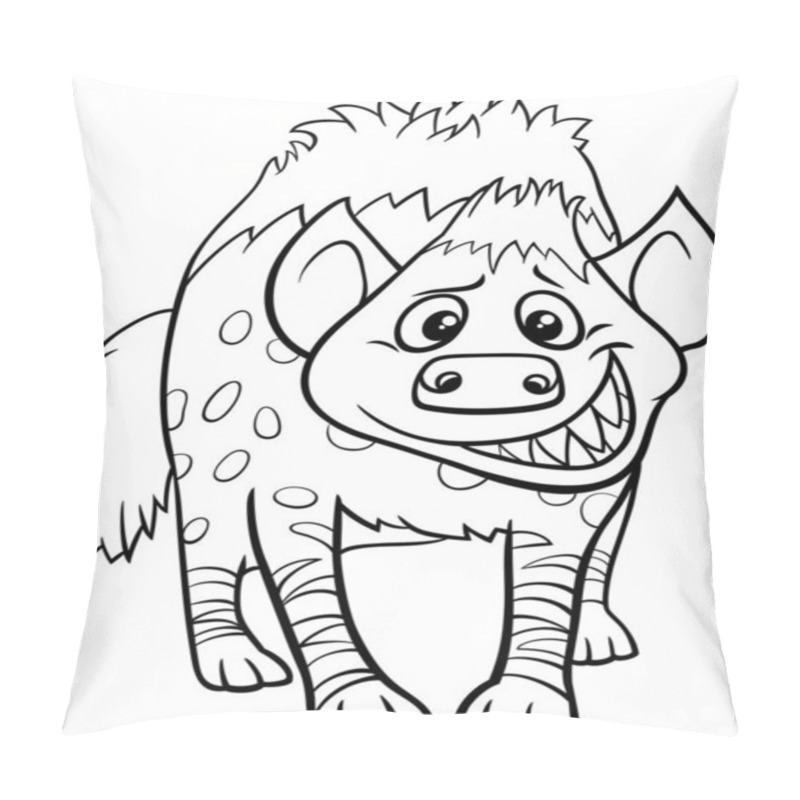 Personality  Black And White Cartoon Illustration Of Funny Hyena Wild Animal Character Coloring Book Page Pillow Covers