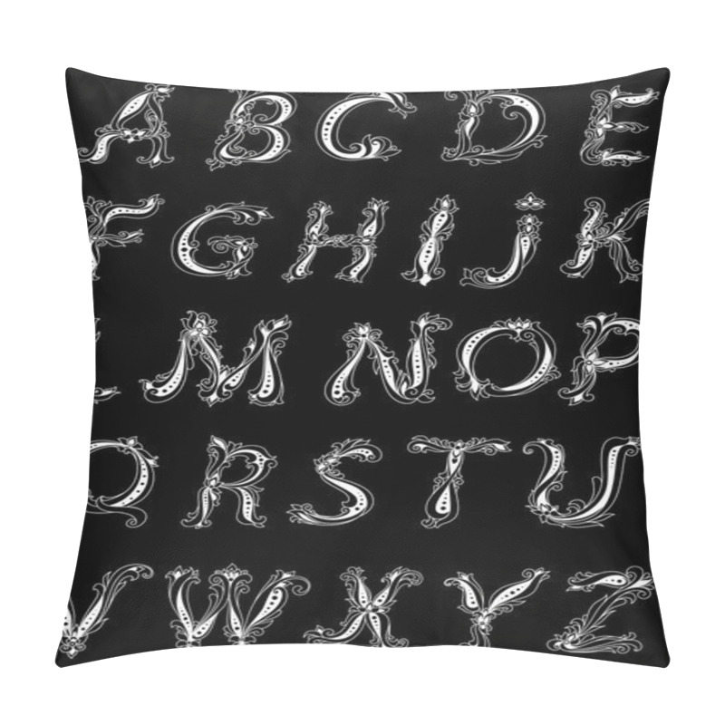 Personality  Floral Alphabet In Retro Outline Style Pillow Covers