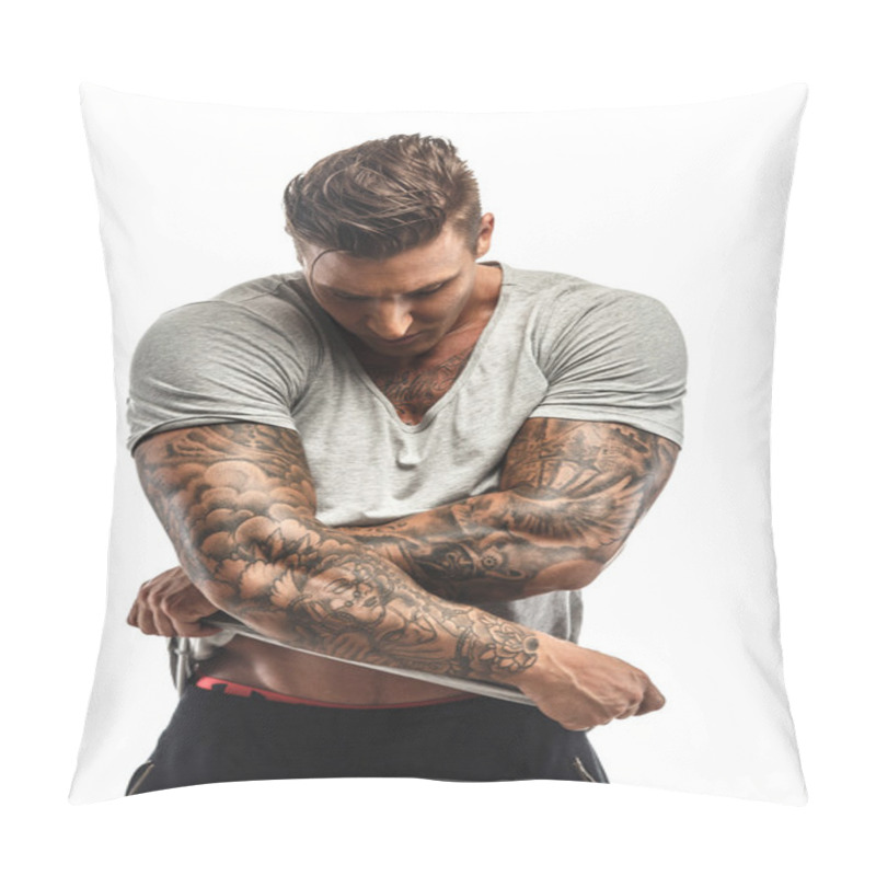 Personality  Muscular Guy With Tattooed Body Pillow Covers