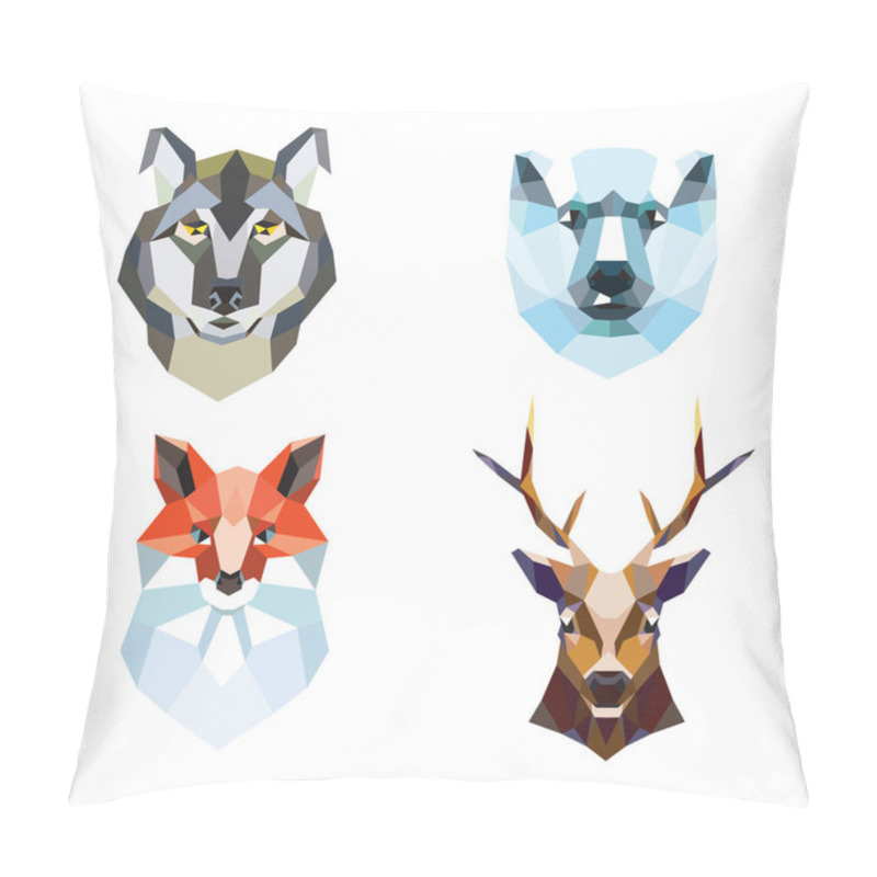 Personality  Polygonal Portraits Of Fox, Deer, Wolf And Polar Bear. Set Of Illustrations. Pillow Covers