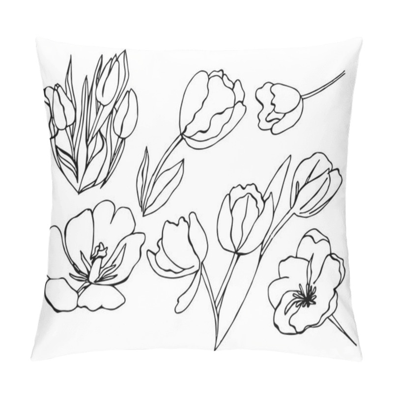 Personality  Scetch Vector Illustration With Tulip Flowers On White Background. Executed In Doodle Style. Very Useful In Design Pillow Covers