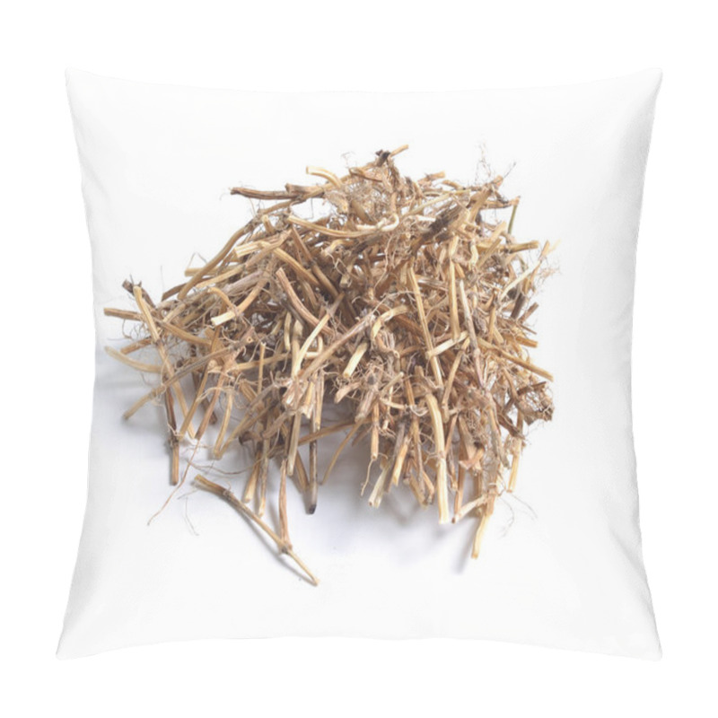 Personality  Dried Medicinal Herbs Raw Materials Isolated On White. Root Of Elytrigia. Pillow Covers