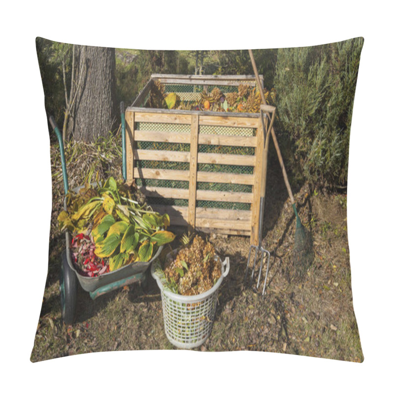 Personality  Image Of Compost Bin In The Autumn Garden Pillow Covers