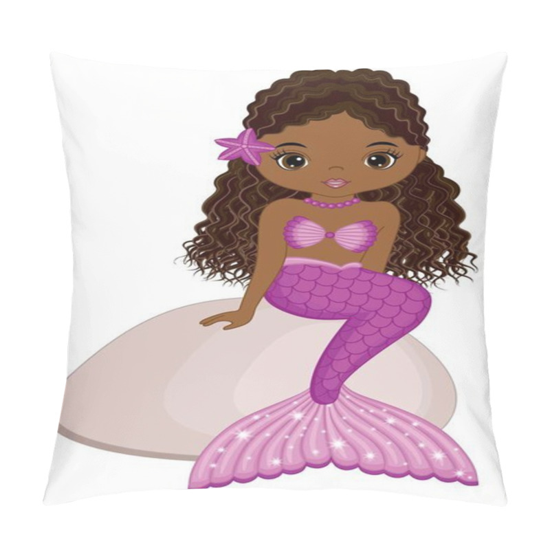 Personality  African American Cute Mermaid With Pink Fishtail Pillow Covers