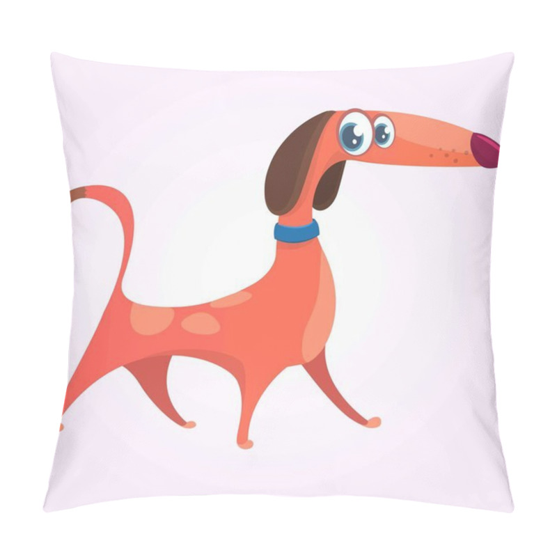 Personality  Cartoon Cute Purebred Dachshund Dog Con. Vector Illustration Isolated On White Background Pillow Covers