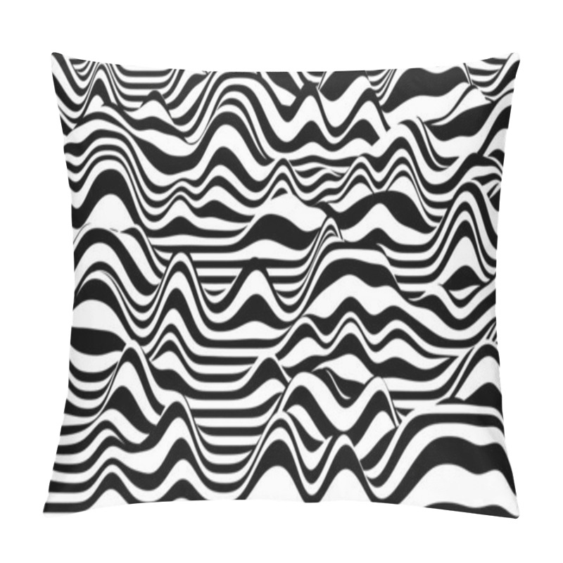 Personality  Trendy 3D Black And White Stripes Distorted Backdrop. Procedural Ripple Background With Optical Illusion Effect Pillow Covers