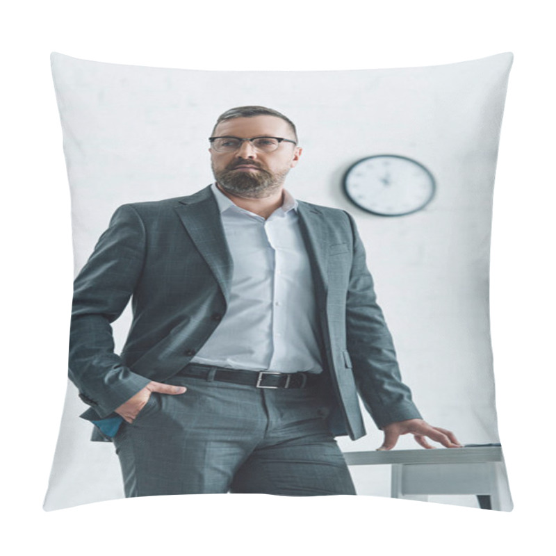 Personality  Handsome Businessman In Formal Wear And Glasses Looking Away Pillow Covers