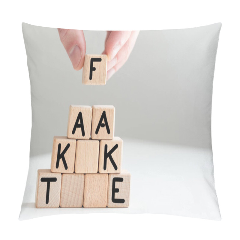 Personality  Tower Made With Cubes And Dice With The Words Fake And Fact. High Quality Photo Pillow Covers