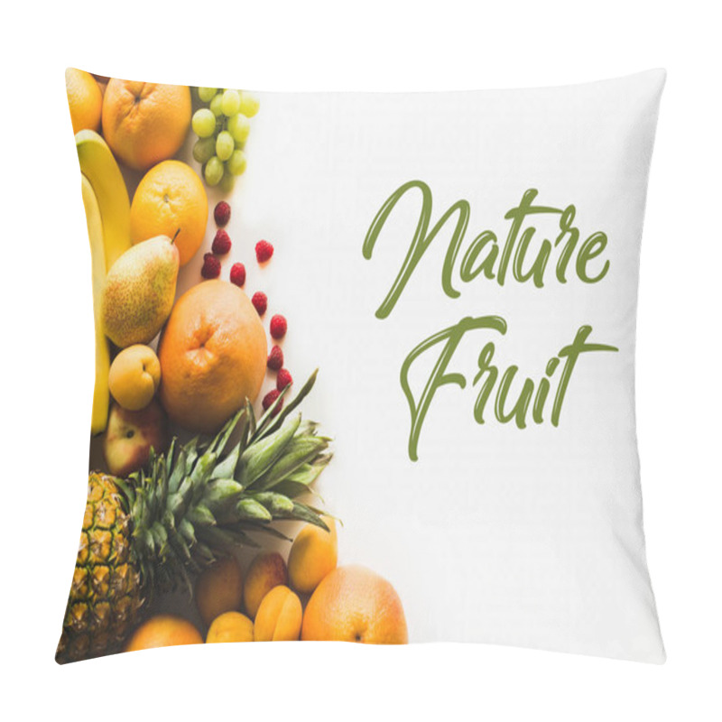 Personality  Top View Of Different Fresh Fruits, Isolated On White, Nature Fruit Inscription Pillow Covers