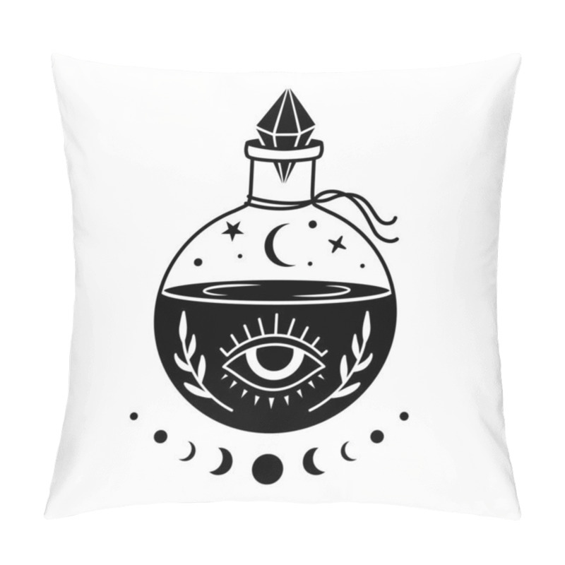 Personality  Vector Silhouette. Mystical Alchemical Symbol. Magic Drink. Boho Illustration Pillow Covers