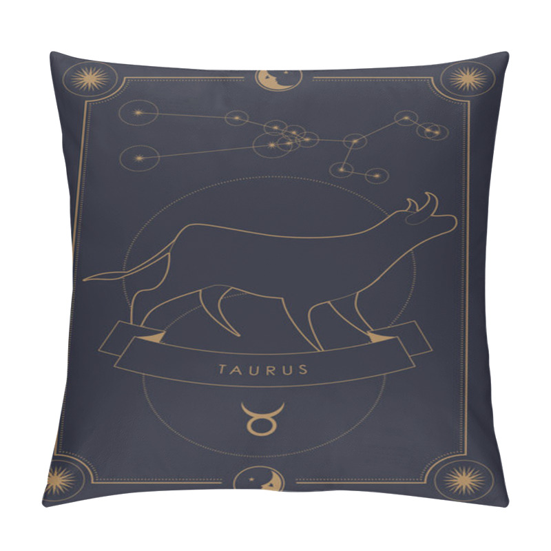 Personality  Astrological Zodiac Sign. Constellation And Symbol. Poster Illustration With Moon And Stars Frame. Pillow Covers