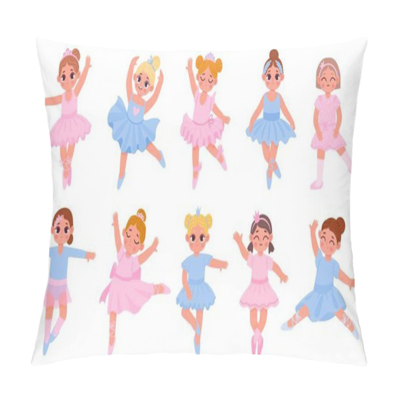 Personality  Cartoon Ballerina Princesses, Cute Girls Dancers Characters. Girl In Tutu Dress And Crown. Ballet Class Students In Dance Poses Vector Set Pillow Covers