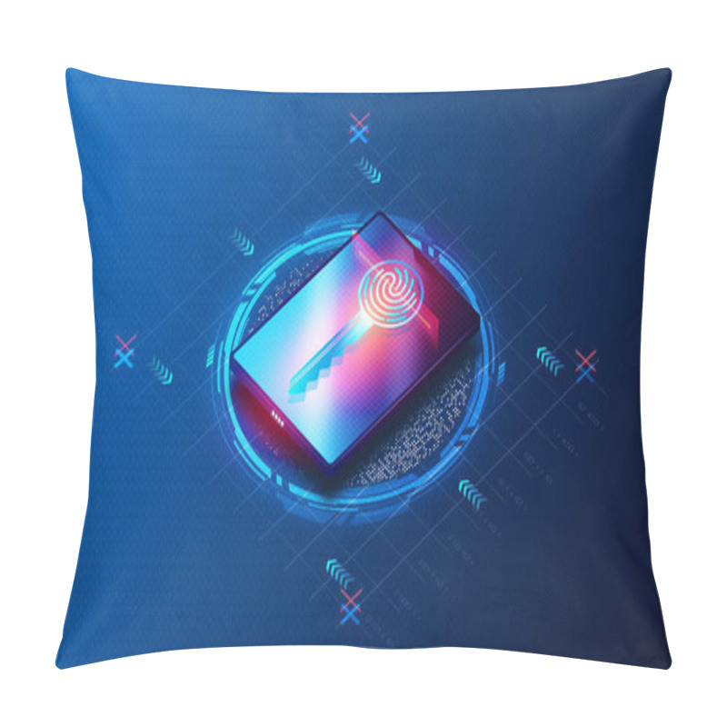 Personality  Device Authentication Concept - Process Of Verifying The Identity Of A Device To Ensure Its Legitimacy Before Granting Access To A Network - 3D Illustration Pillow Covers