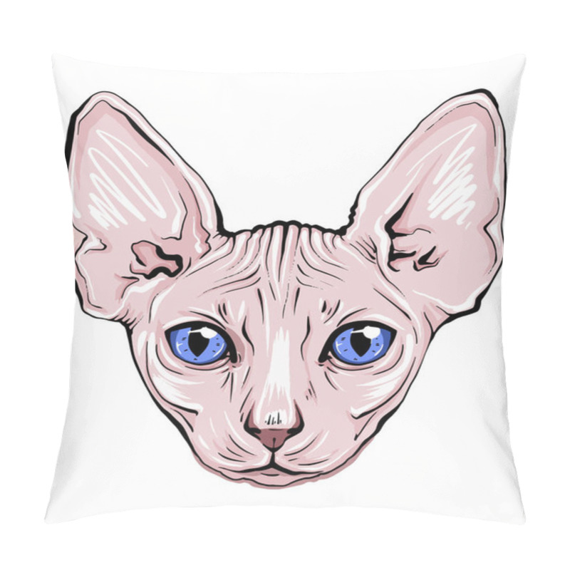 Personality  Colorful Portrait Of A Cat Muzzle. Cat Portrait Beautiful Eyes Minimalistic Graphic Illustration. Hand-drawn Vector Portrait Of A Cat. Feline Fluffy Portrait Of A Thoroughbred Pet. Sphinx Cat Pillow Covers